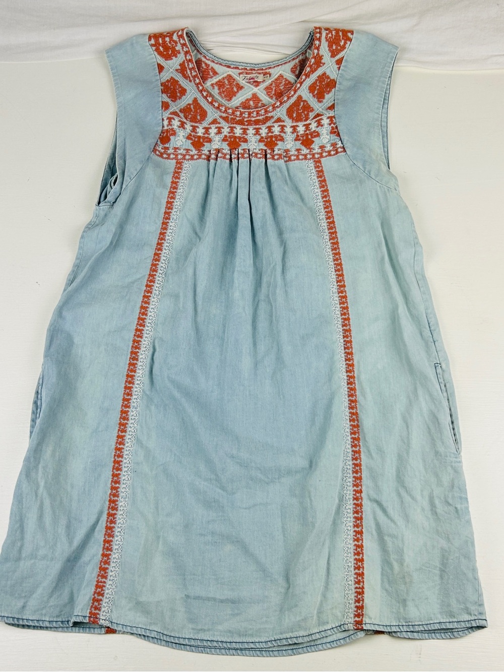 Faherty Womens Midi Dress Sz Medium Blue Boho Embroidered Cotton